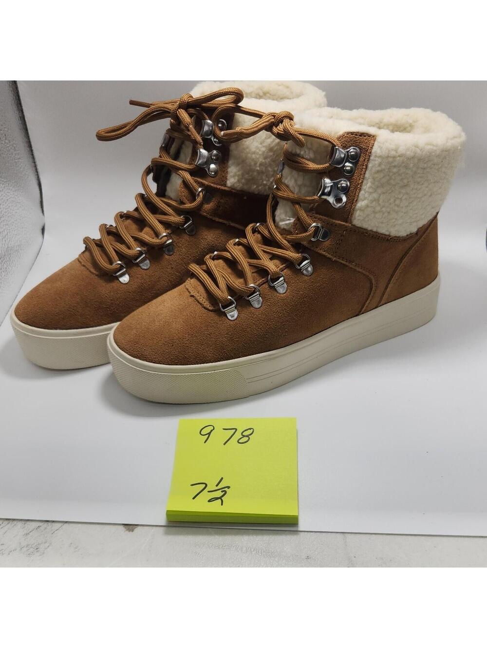 Women’s Brown Lace-Up Ankle Bootie Boots Faux Fur Lined Round Toe US 7.5